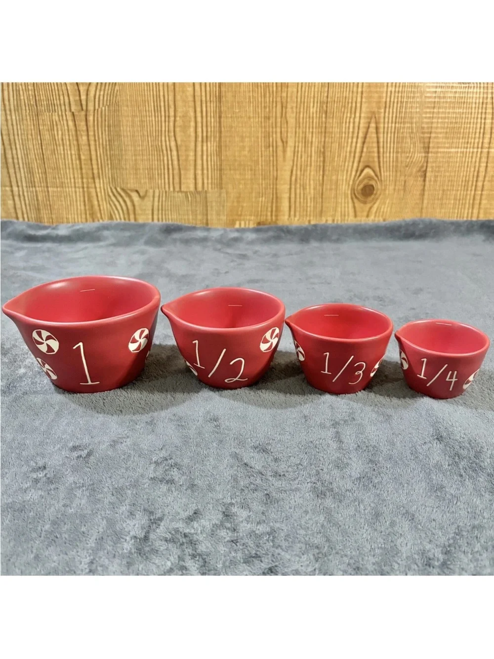 Set Of 4 RAE DUNN Peppermint Candy Measuring Cups Christmas Matte Red MCs NEW